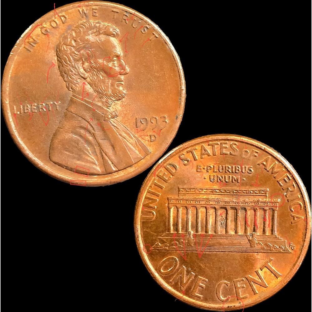 1993D Lincoln Cent Doubled Double Die Ear Xtra VDB Phantom Images Die Clash READ